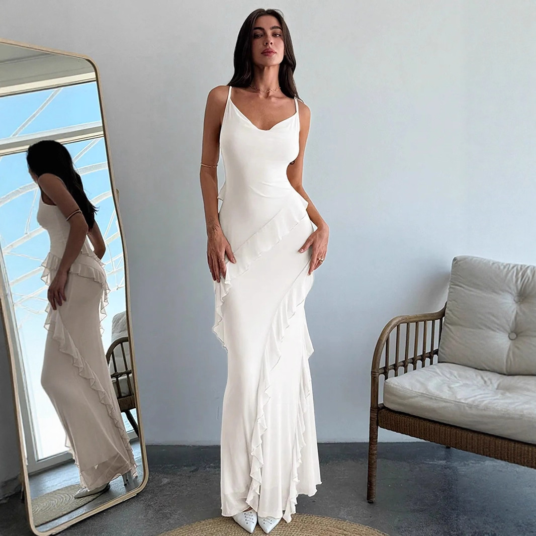 Sleeveless Slip Dress With A Slim Fit And Ruffled Hem