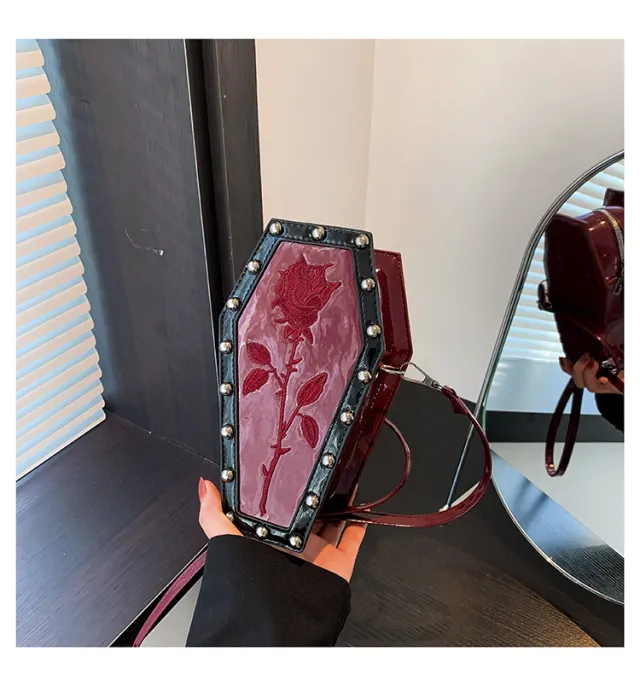 Gothic Style Halloween European And American Dark Personality Ghost Coffin Shoulder Bag Rose - Shop at LoveMi