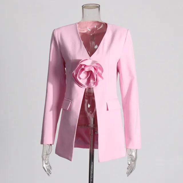 Women's Design Stitching Flower Suit Jacket Pink - Shop at LoveMi