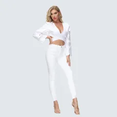 Women's White Ankle Tight High Waist Skinny Jeans - White - View 1
