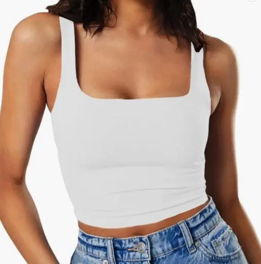 Women's Sleeveless Vest Square Collar Casual Top White - Shop at LoveMi