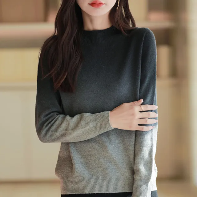 Loose Thick Idle Style Knitwear Gradient Color Sweater Gray - Shop at LoveMi