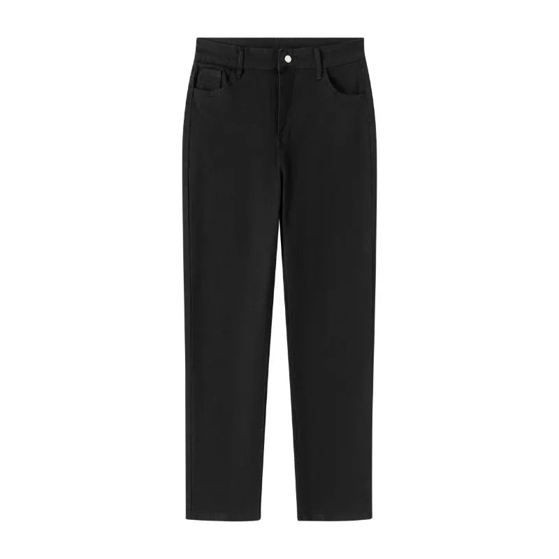 Stretch Denim Slim-fit High-waist Retro Cropped Cigarette Pants - Black