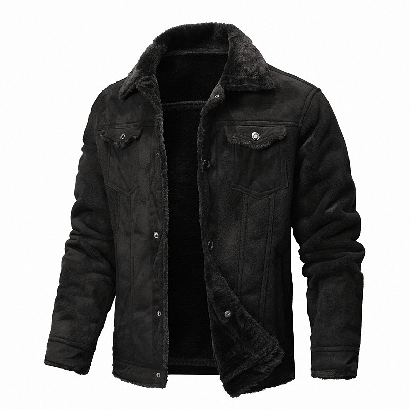 Fur-trimmed Lapel Jacket For Men, Winter Fleece-lined Coat - Image 3
