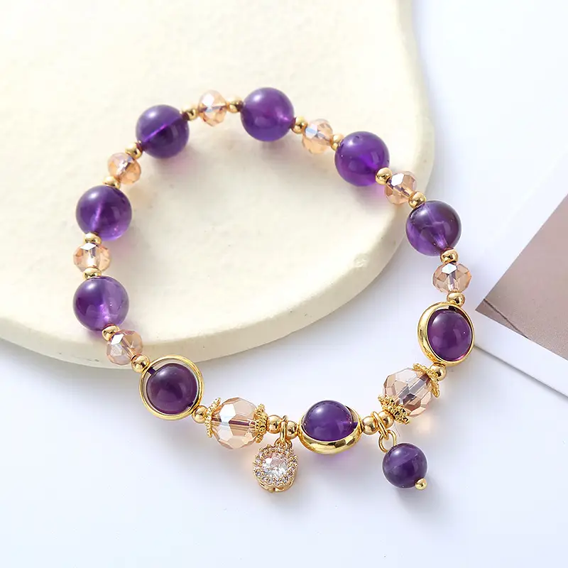 Korean Style Fashionable Simple Elegant Amethyst Beaded Bracelet
