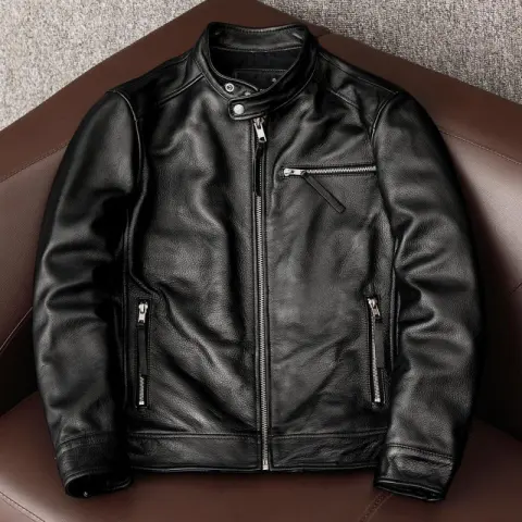 Leather Men's Stand Collar Jacket Coat Youth