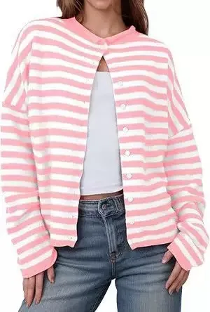 European And American Commuters' Knitted Shirt Soft Glutinous Stripes Pink - Shop at LoveMi