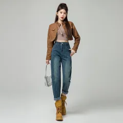Women's Pants Seasonal Spring High-waisted Straight Loose - Retro Blue - View 1