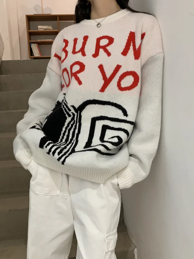 Graffiti Design Sense Idle Style Cardigan Sweater For Women White - Shop at LoveMi