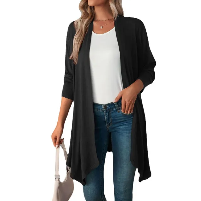 Solid Color Long Sleeve Cardigan Jacket Long Shirt Women Black - Shop at LoveMi