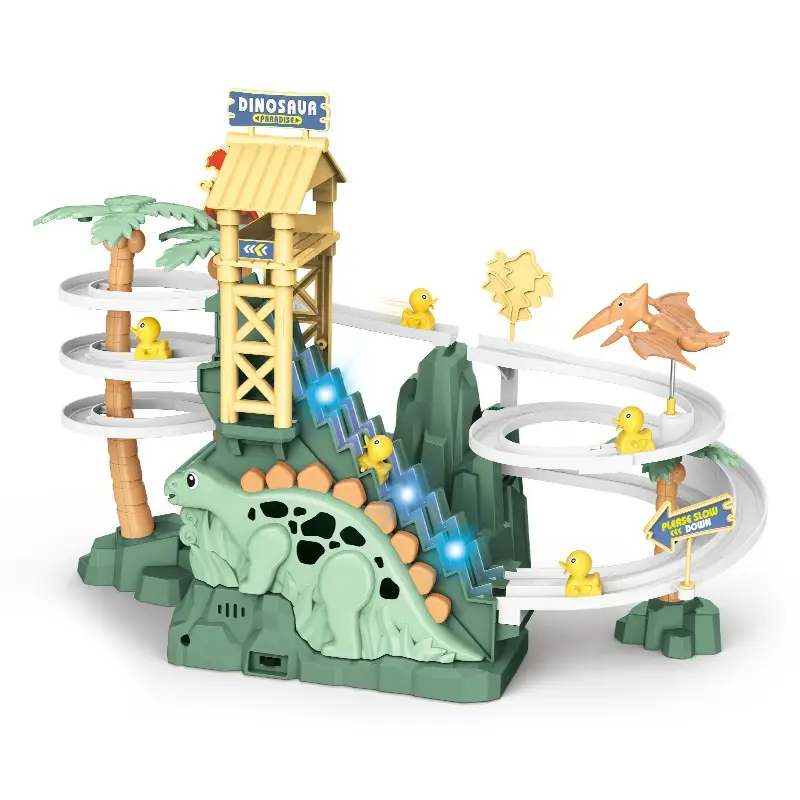 Dynamic Rotary Dinosaur Entrance Adventure Slide Stair Climbing Track Children's Educational Electric Toys