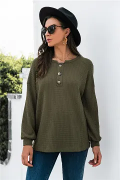 Women's Temperament Fashion Button Knit Tops - Green - View 1