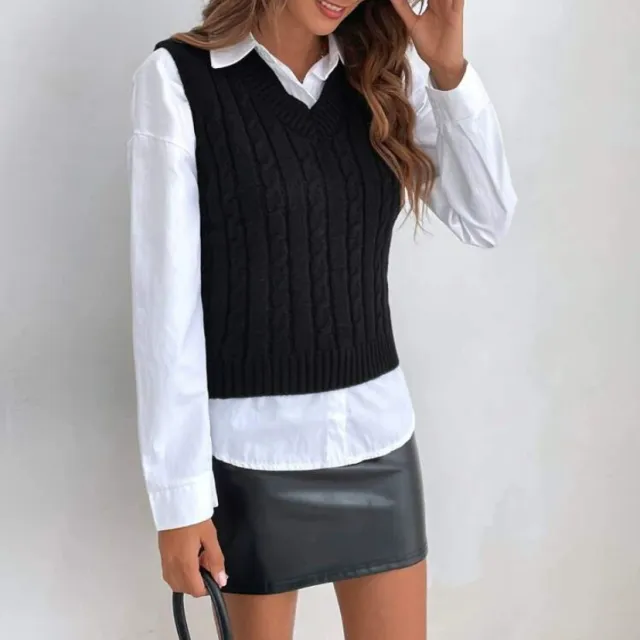 Women's Knitted Waistcoat Casual Suit Black - Shop at LoveMi