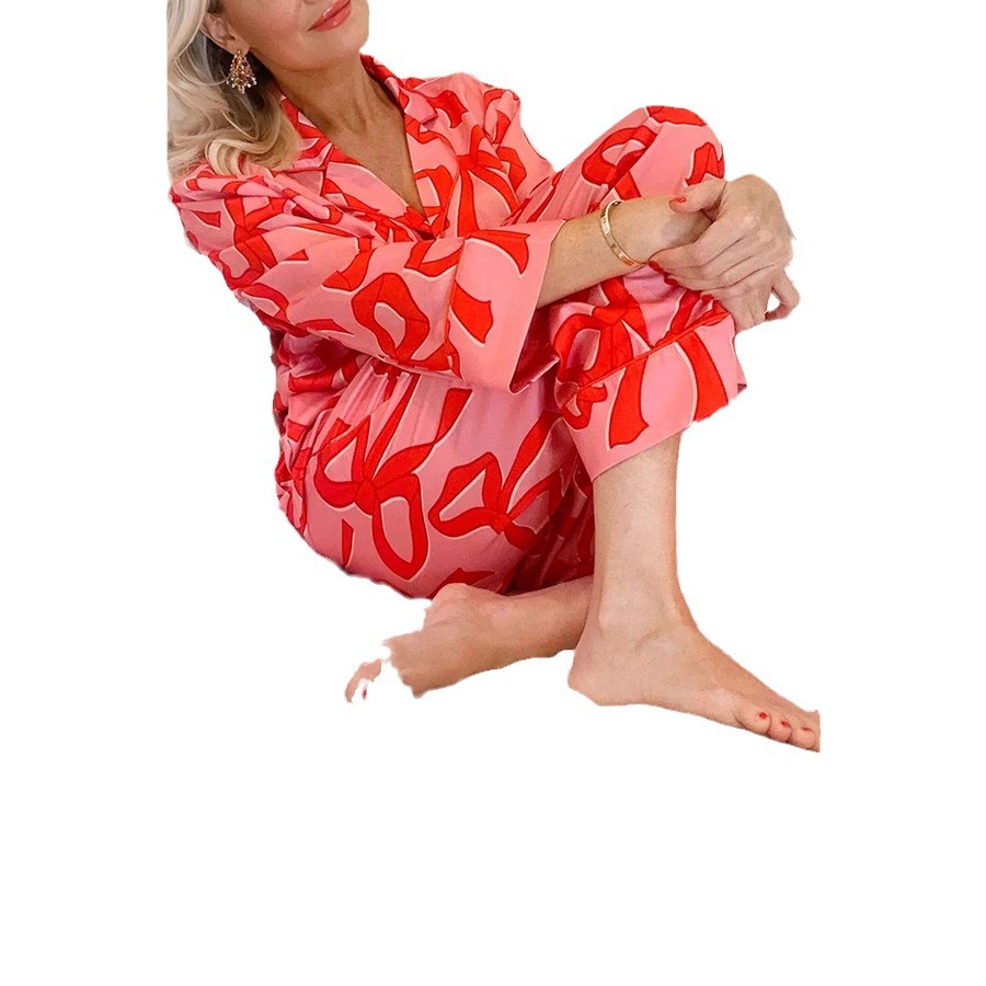 Casual Loose Long Sleeve Satin Lapel Two-piece Set