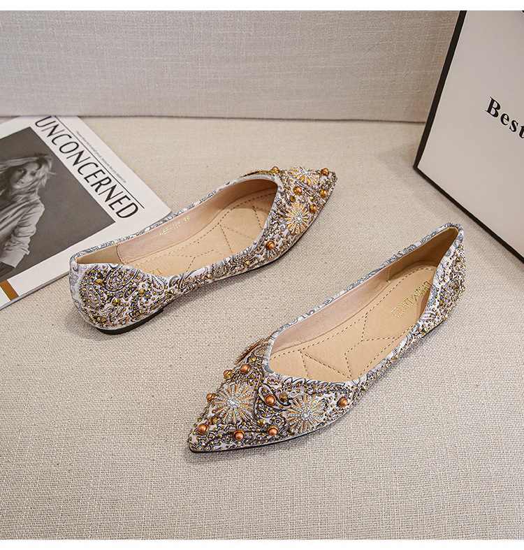 Title 13, Sapatos femininos flats estampados com strass e...