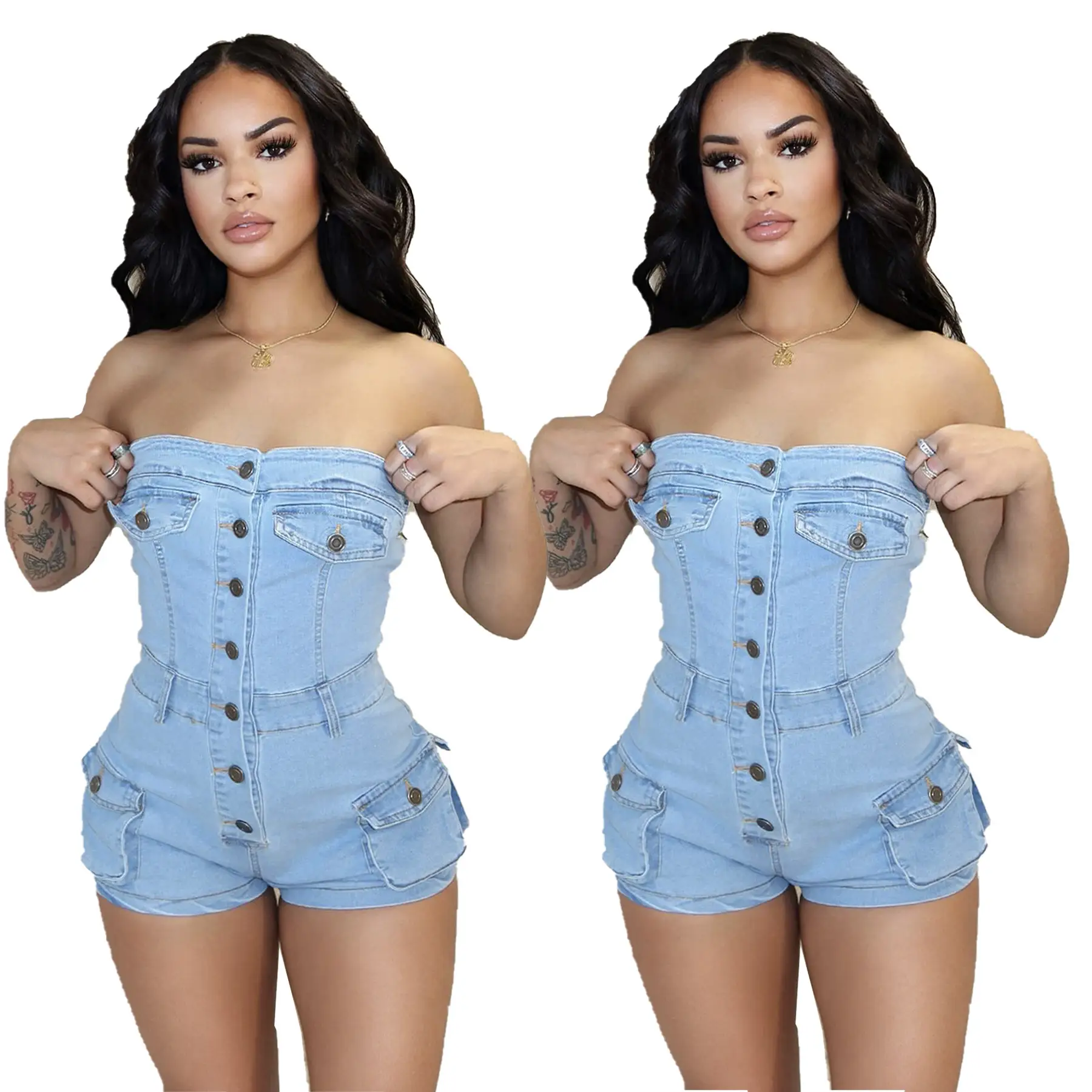 Denim Jumpsuit Tube Top Stretch Women
