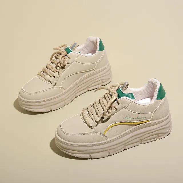 Thick Bottom Height Increasing Insole Casual Shoes Khaki - Shop at LoveMi