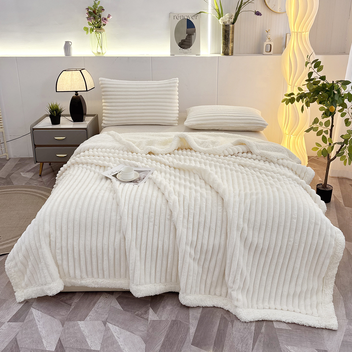 Striped Lambswool Flannel Blanket, picture 2 of 12
