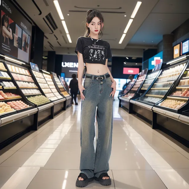 Retro Starry Sky Pattern Women's Loose Fitting Jeans Single Nine Points - Shop at LoveMi