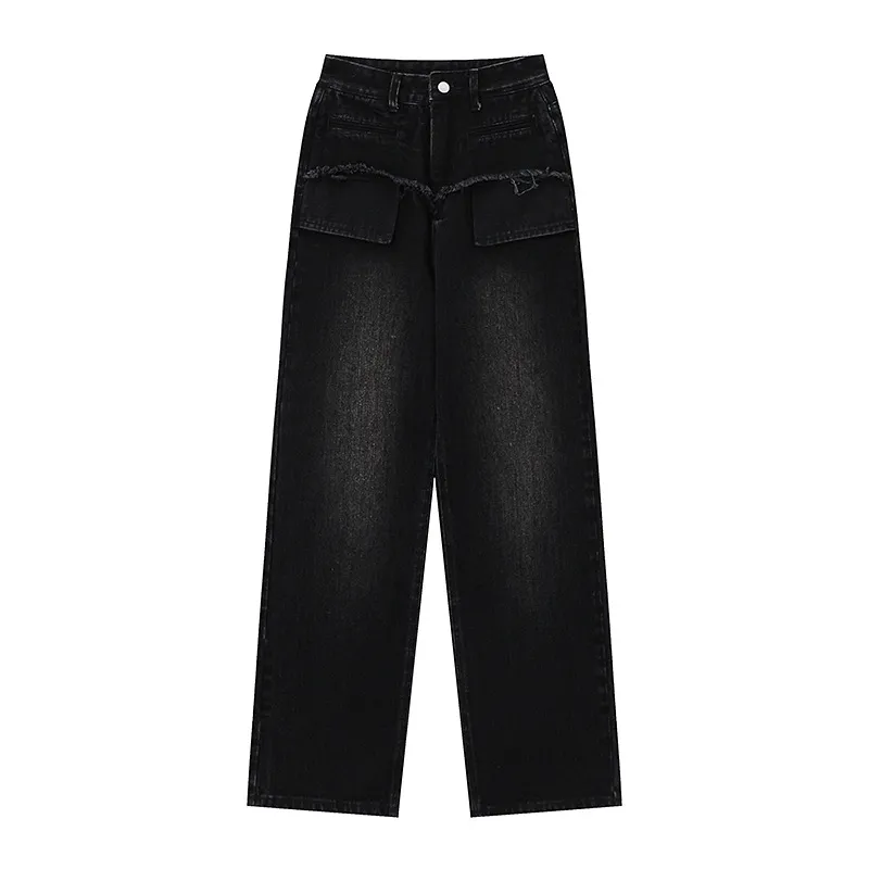 Retro Distressed Straight Jeans For Women - Black
