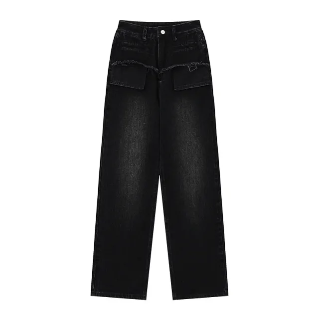 Retro Distressed Straight Jeans For Women Black - Shop at LoveMi