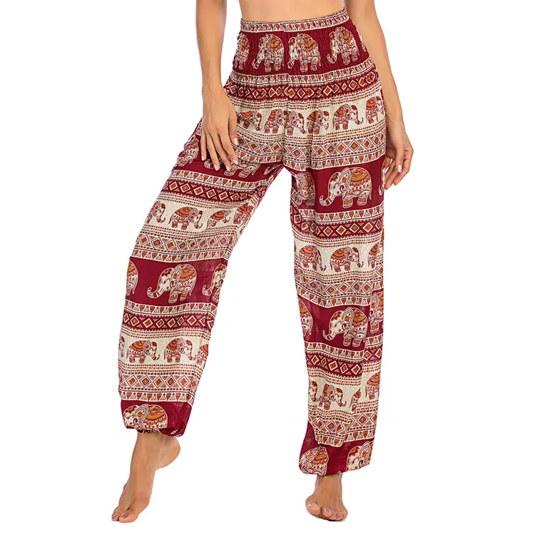 Thailand Elephant Bloomers Yoga Clothes Casual Trousers - Wine