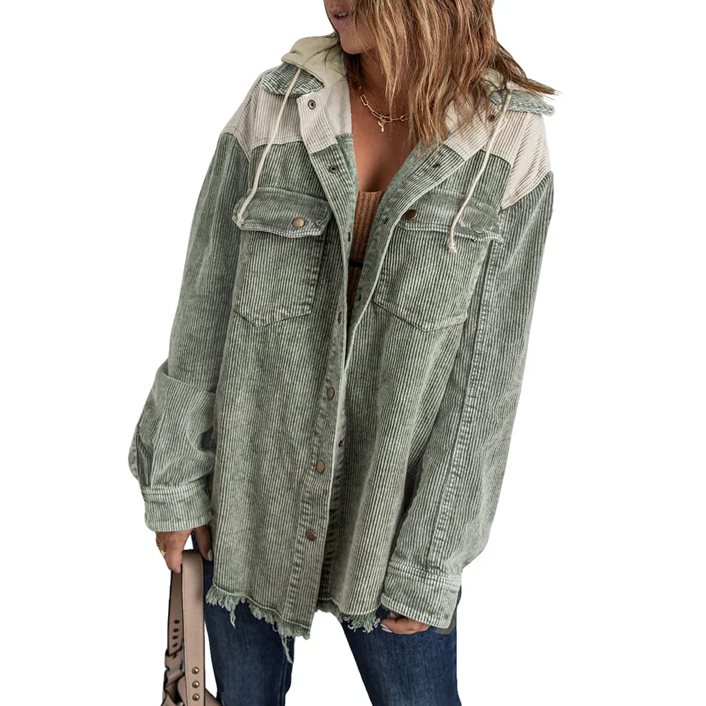 New Women's Loose Corduroy Cardigan Hooded Coat - Lc8512025 109
