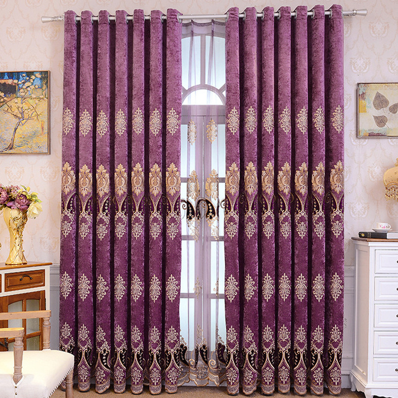 Chenille Embroidery Sunshade Curtain Fabric For Bedroom And Living Room