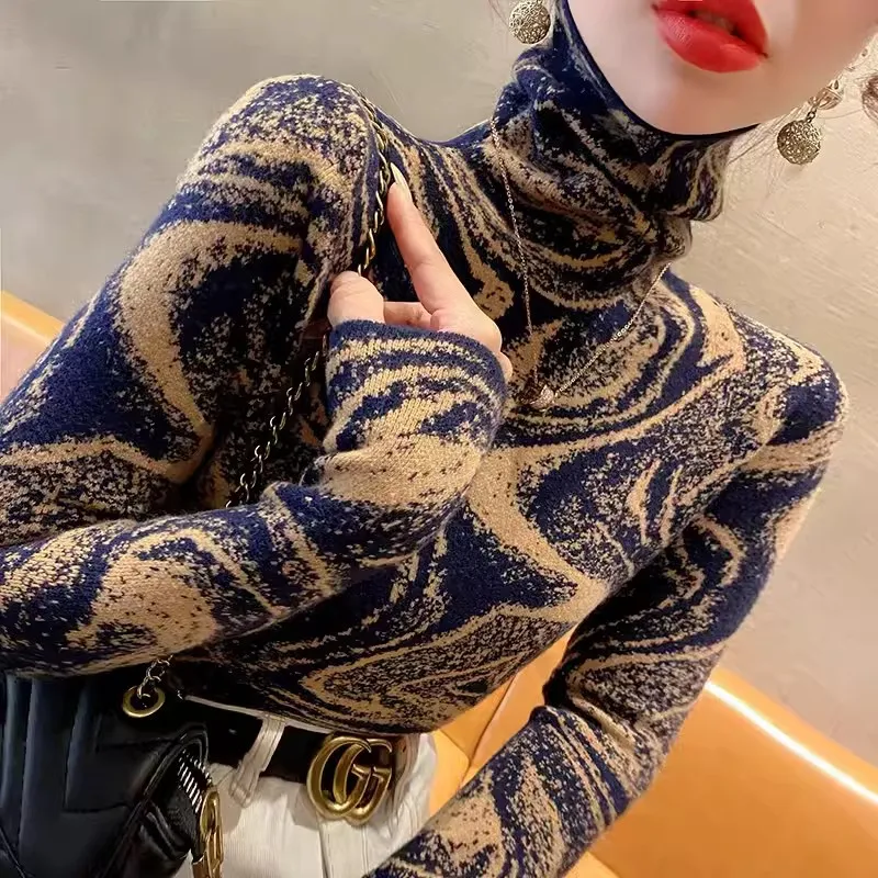 Women's Turtleneck Sweater Bottoming Shirt Autumn And Winter Fashionable - Moon And Night-M