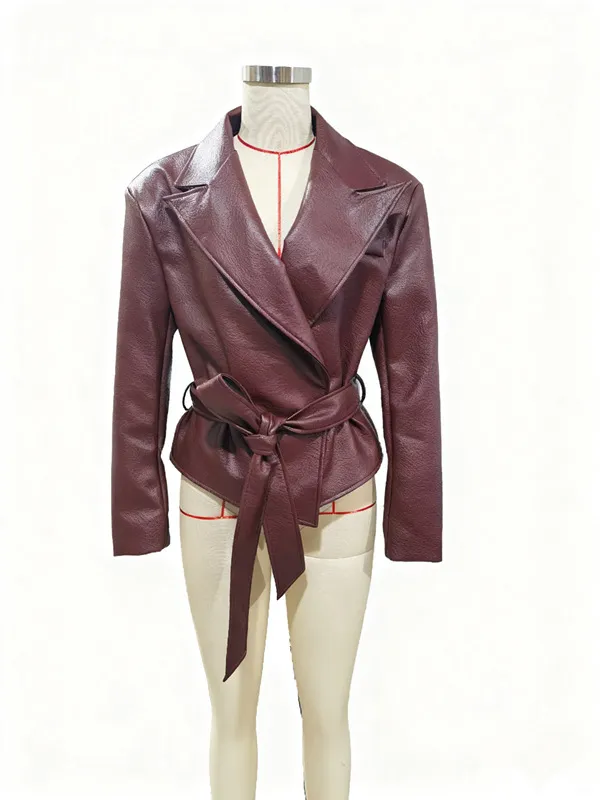 Women's Motorcycle Cool Strapped Temperament Leather Jacket Reddish Brown - Shop at LoveMi