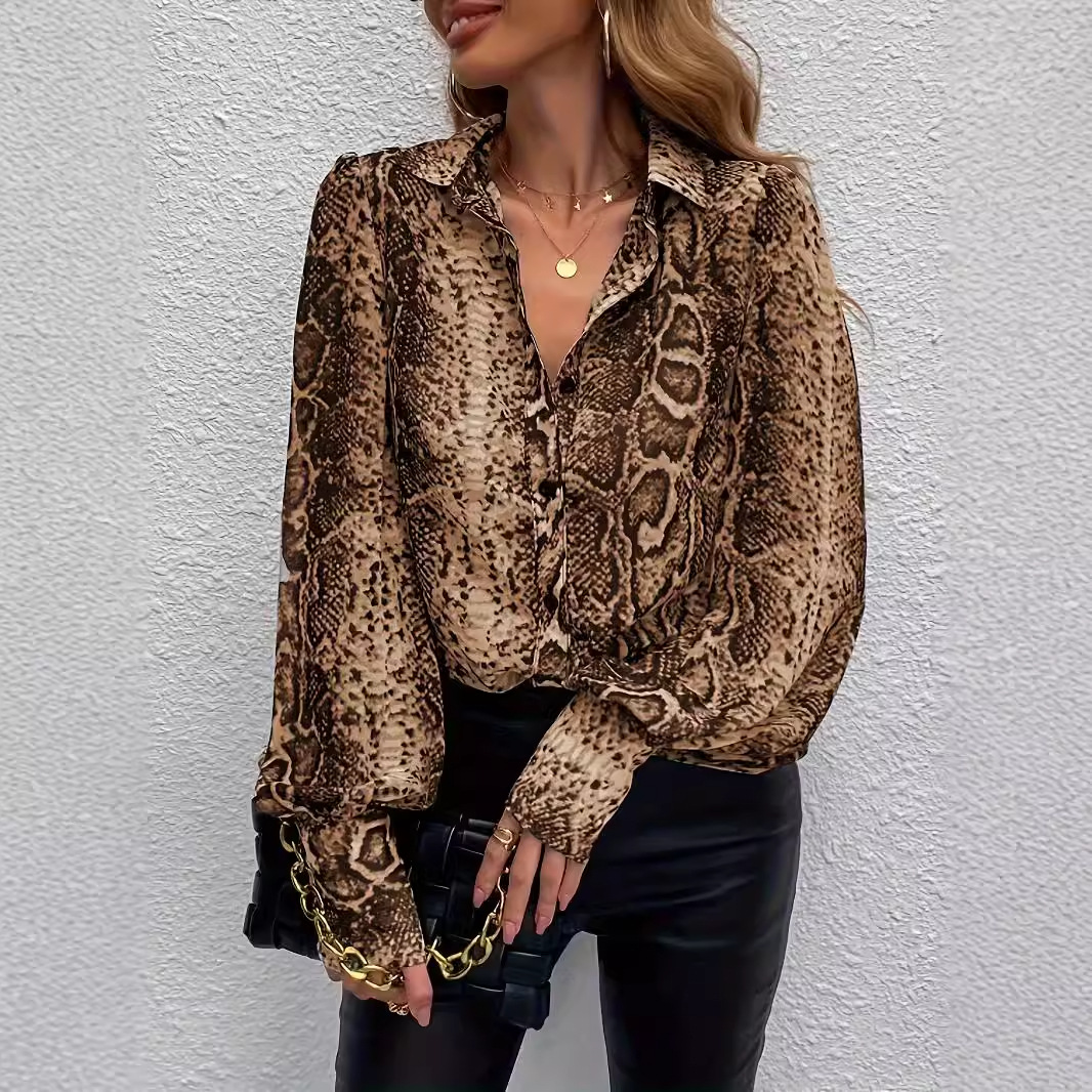Stylish And Elegant Leopard-print Long-sleeve Cardigan Shirt