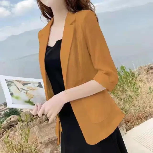 Casual Cotton And Linen Small Tailored Suit Top Brown - Shop at LoveMi