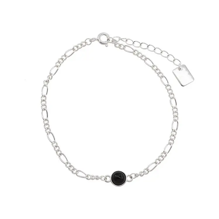 S925 Sterling Silver Round Black Onyx Bracelet