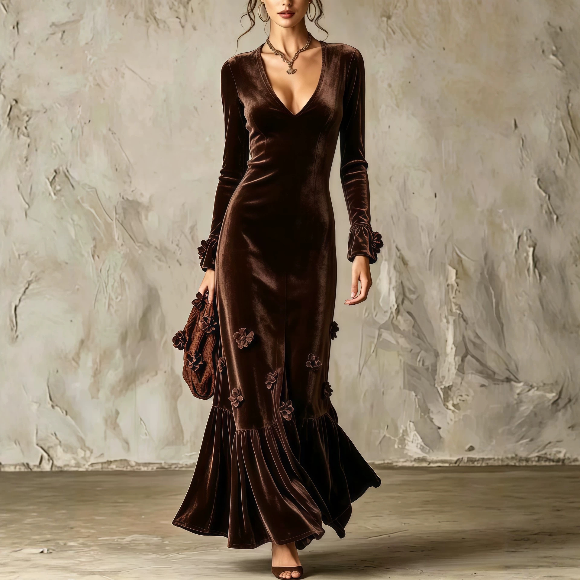 V-neck Sheath Skirt Figure-hugging And Elegant Fishtail Dress