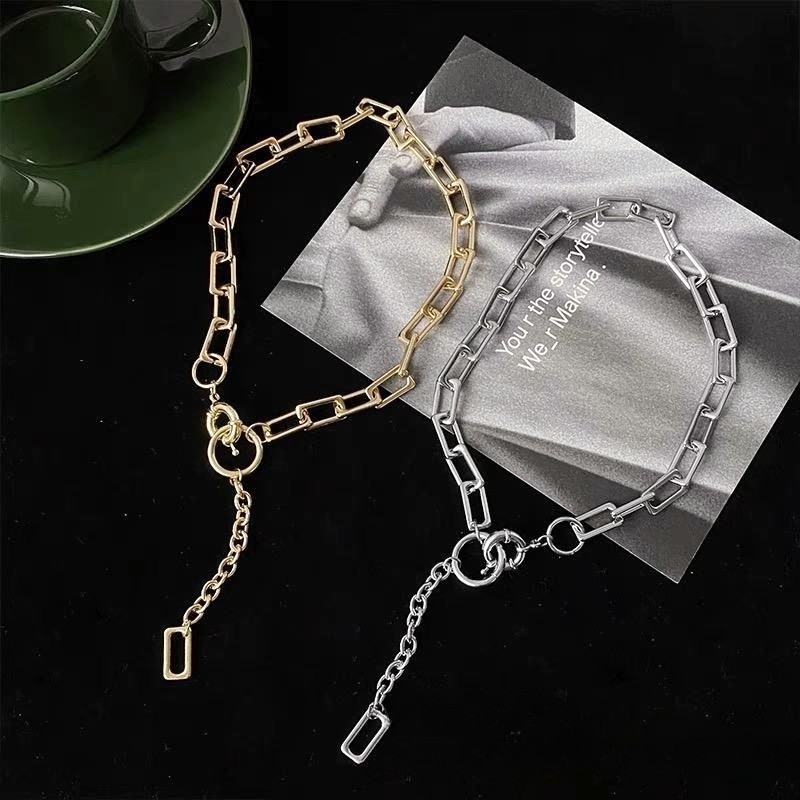 Hip Hop Trendy Cool Short High-grade Niche Metal Stitching Necklace
