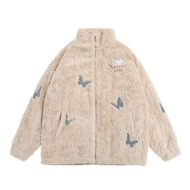 Women's Diamond Lattice Quilted Lining Butterfly Plush Cotton padded Coat Apricot - Shop at LoveMi