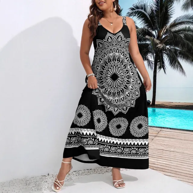 Bohemian Style Beach Floral Print Strapless Loose Dress Black - Shop at LoveMi