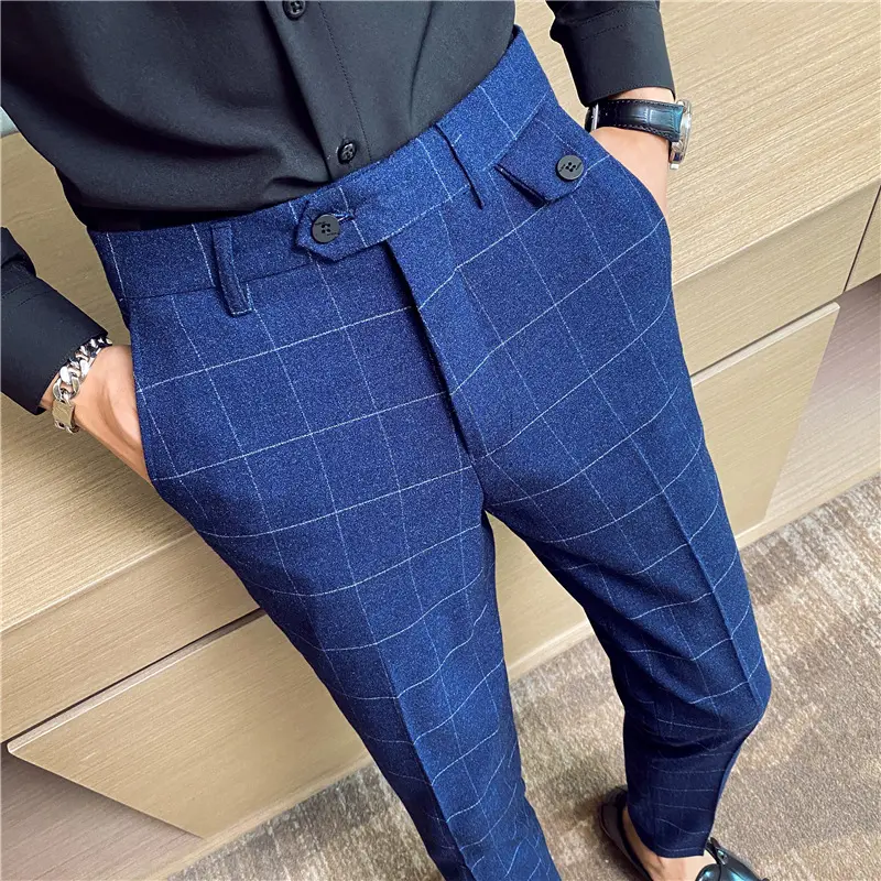 Korean Style British Classic Checkered Elegant Slim
