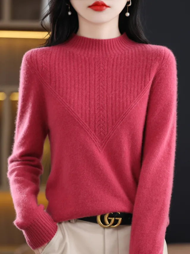 Fall And Winter Outer Wear Lazy And Versatile Knitted Bottoming Sweater Raspberry Red - Shop at LoveMi