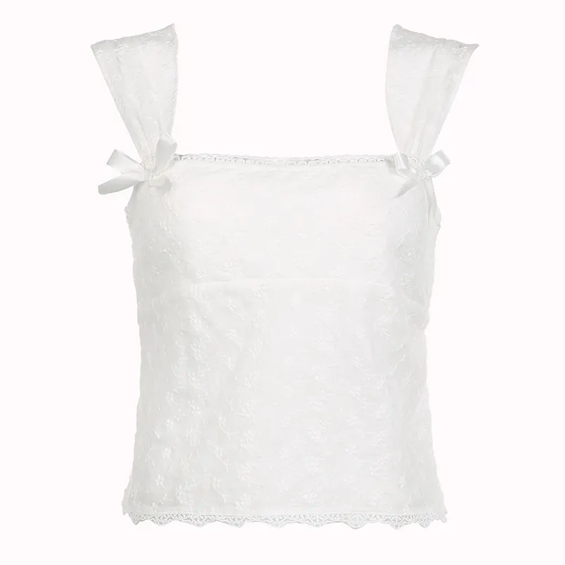 Sweet And Gentle Jacquard Inner Wear Blouse Female Bow Bandage - White