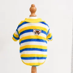 Pet Clothing Warm Embroidered Dog Cat Clothes - Yellow Blue White Stripes - View 1