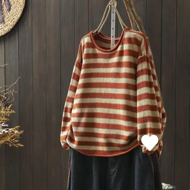 Artistic Plus Size Contrast Color Striped Knitted Sweater Orange - Shop at LoveMi