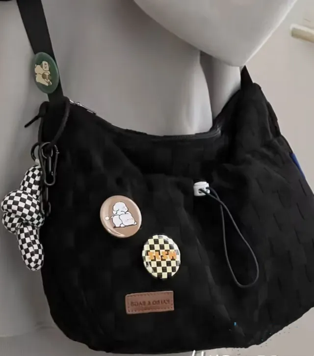 College Style Ins Style Large capacity Crossbody Bag Black - Shop at LoveMi