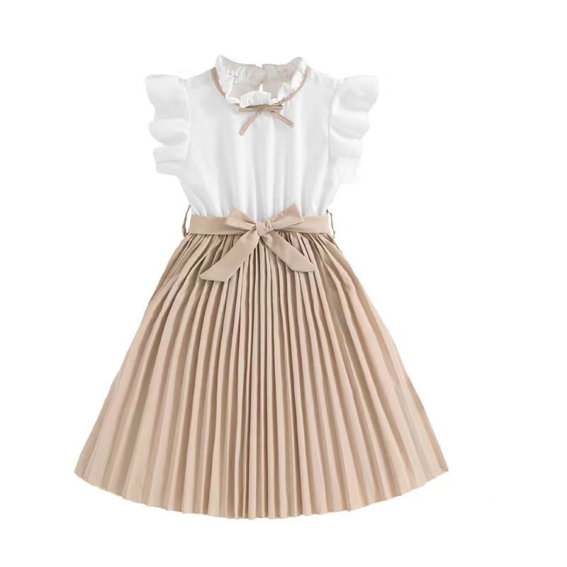 Short Sleeve Waist-controlled Sweet Sleeveless Pleated Skirt
