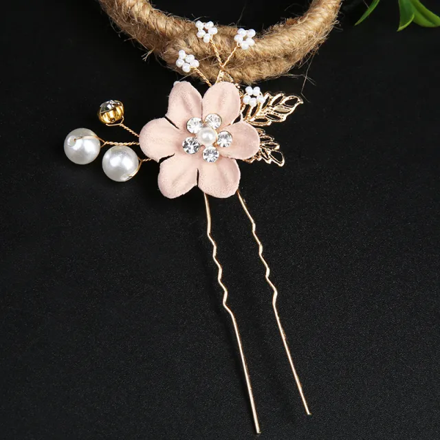 Gold Leaf Hair Updo Comb Handmade Bridal Crown Headdress Pink 1 Flowers Hairpin - Shop at LoveMi