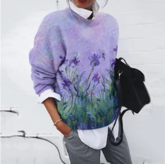 Thick Needle Digital Printing Women's Round Neck Sweater As8341Pu - Shop at LoveMi