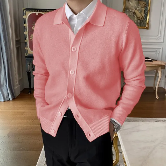 European And American Men's Button up Knit Cardigan Pink - Shop at LoveMi