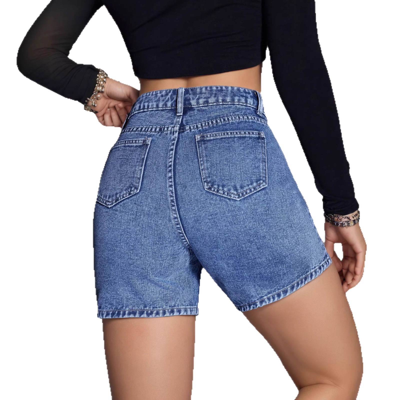 Distressed Vintage Non-stretch Denim Shorts