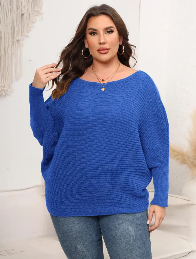 Batwing Sleeve Off shoulder Loose Women's Sweater Colorful Blue - Shop at LoveMi
