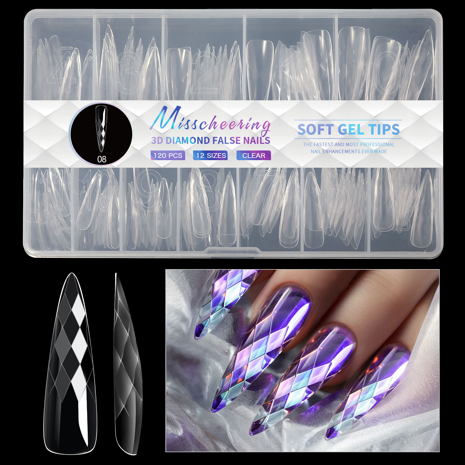 3D Diamond Wear Long Shaping Nail Tip